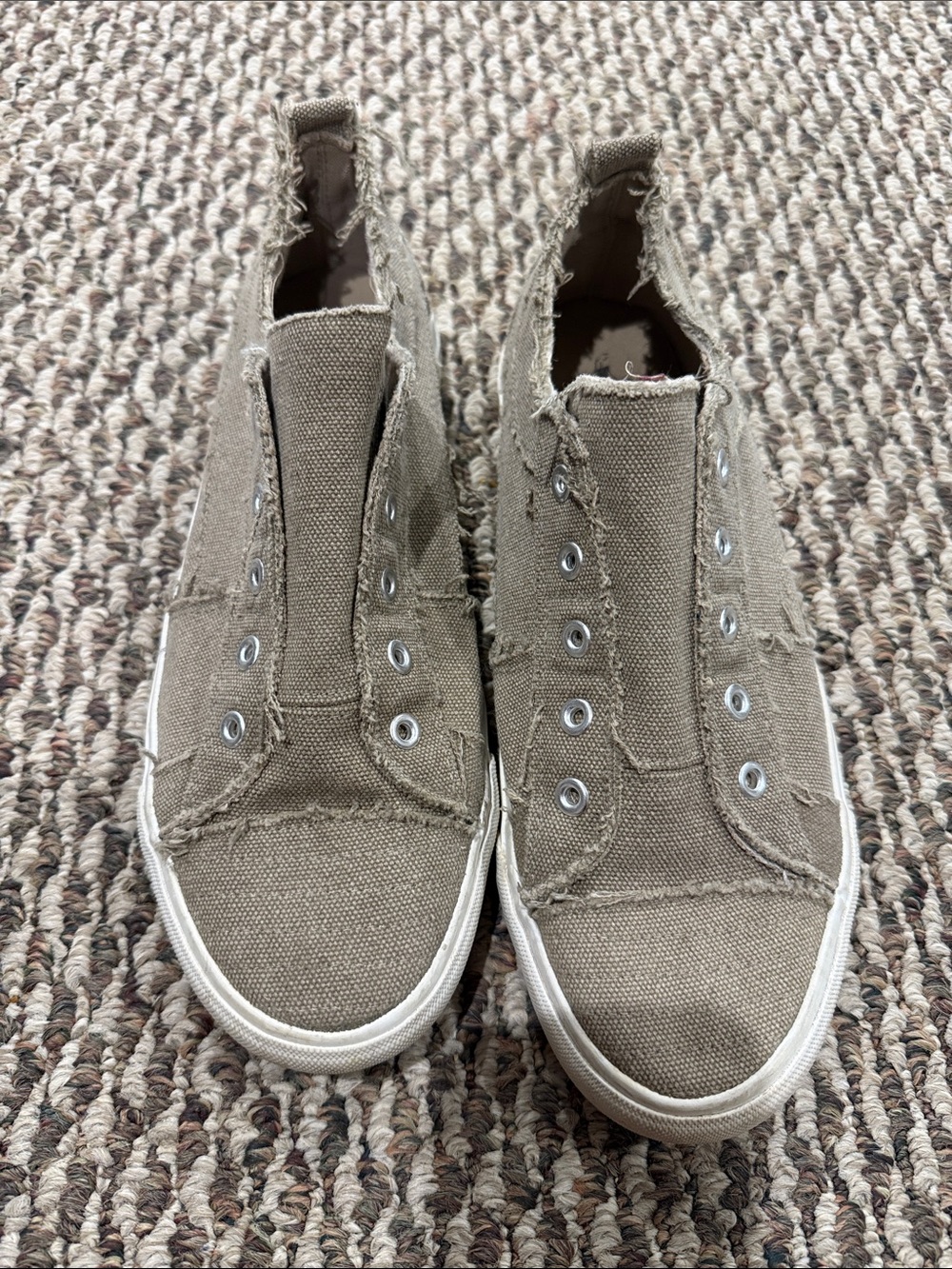 Corkys Frayed Slip-On Canvas Sneakers in Taupe Beige